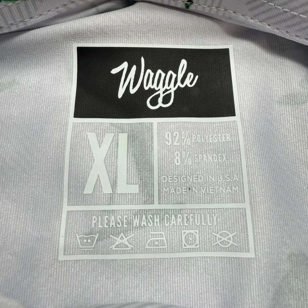 Waggle Golf Polo Shirt Mens XL White Green Golfer Cart Print SS Stretch - Picture 4 of 6